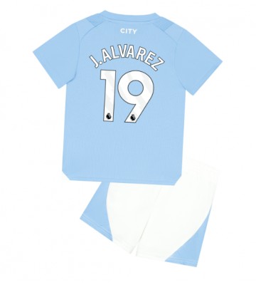 Manchester City Julian Alvarez #19 Hemmakläder Barn 2023-24 Kortärmad (+ Korta byxor)